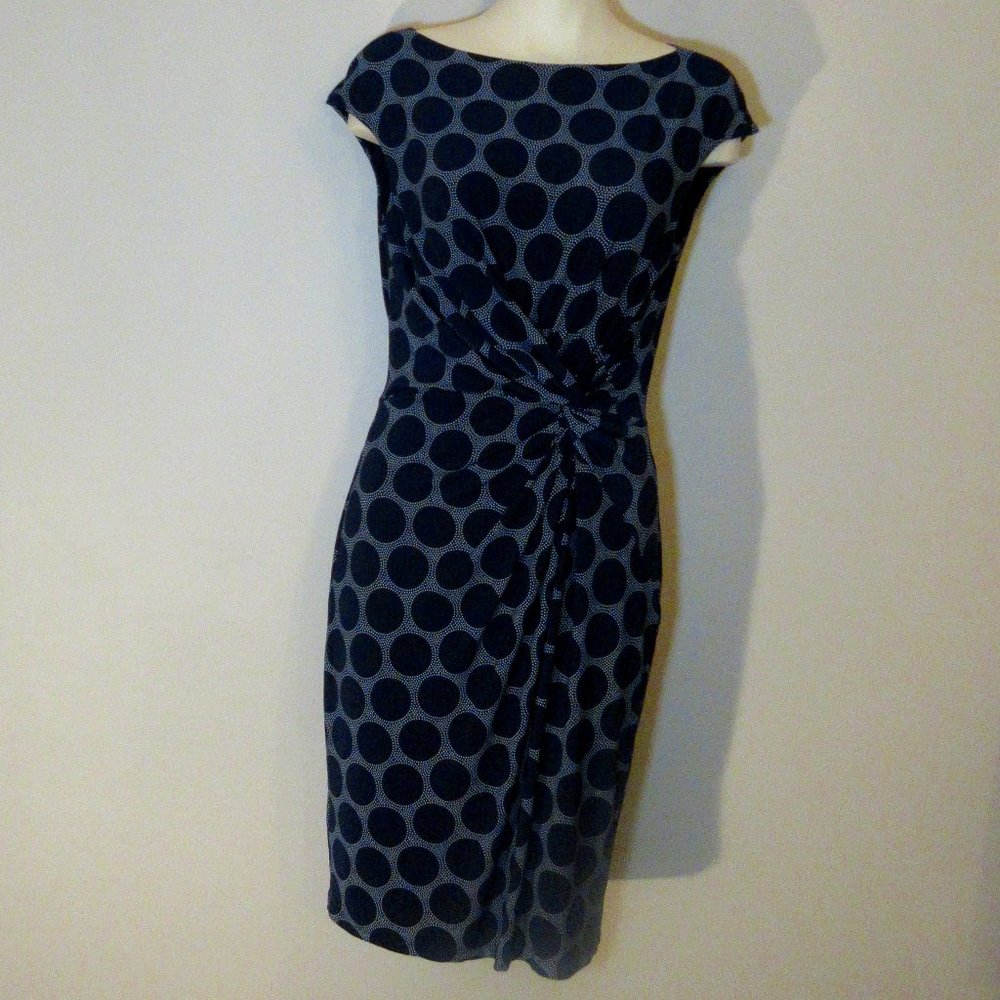 Lauren Ralph Lauren navy polka dot dress with knot front. Size 10